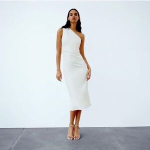 NWT Zara Women’s‎ White Asymmetrical Midi Dress Size M